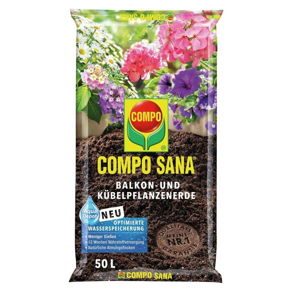Compo Blumenerde Balkon+Kübelpflanzenerde 50 L, Aqua Depot, 12 Wochen Nährstoffe