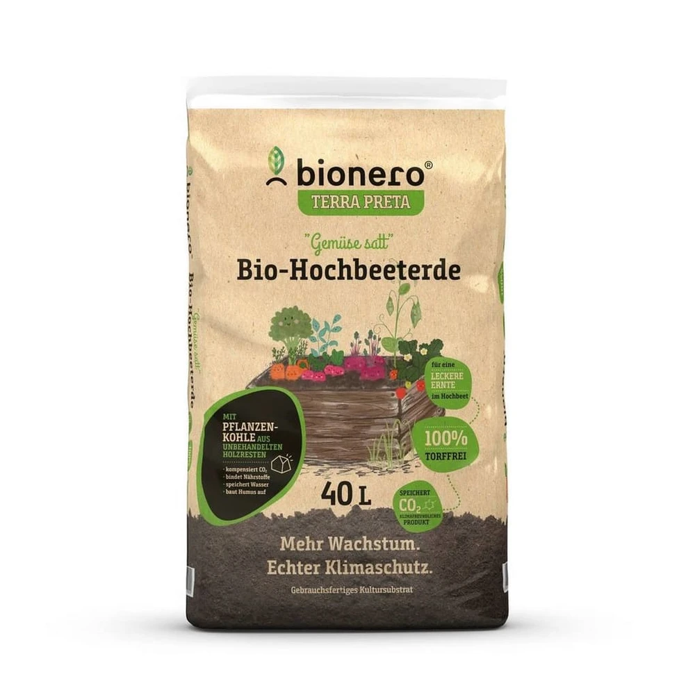 bionero TERRA PRETA Bio-Hochbeeterde, 40L, torffrei, mit Pflanzenkohle
